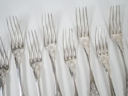 Set of 12 silver table forks, Vieillard hallmark,...