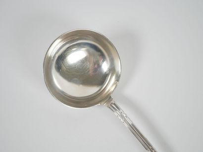 Silver ladle with ribboned rush decoration,...