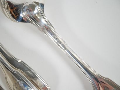 Set of six pieces of silver flatware, Coq...