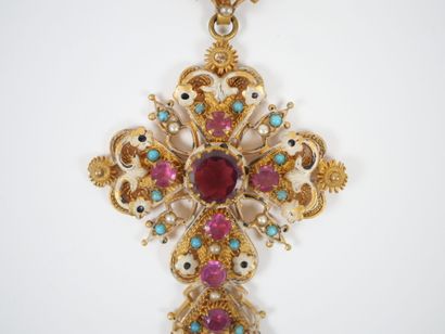 Important cross-pendant in openwork filigree...