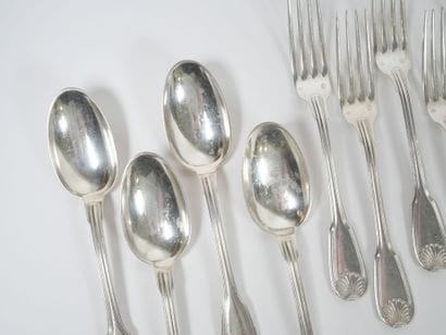 Set of eight silver forks and four silver...