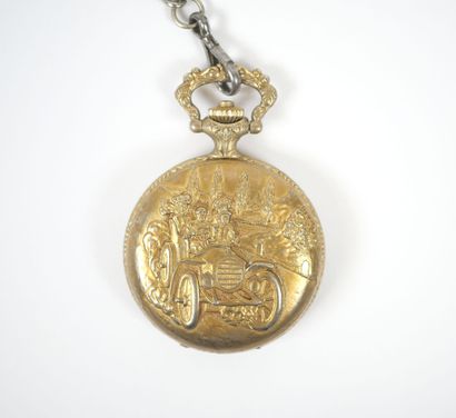 Gilt metal gousset watch with repoussé decoration...