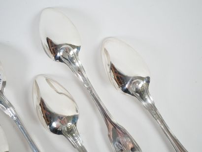 Set of six pieces of silver flatware, Coq...