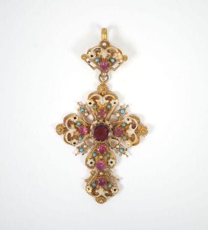 Important cross-pendant in openwork filigree...