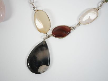 Silver or metal sautoir necklace set with...