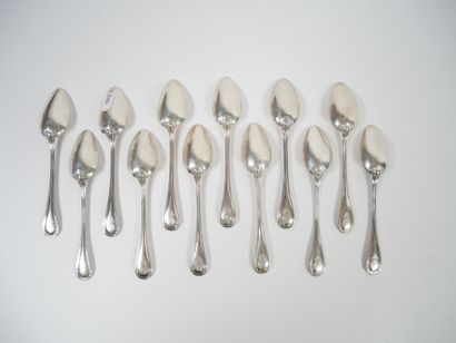 Set of 12 small silver spoons, Minerve hallmark,...