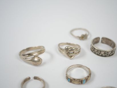 Set of 15 rings in sterling silver with heart,...