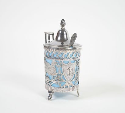 Silver mustard pot, Coq hallmark, openwork...