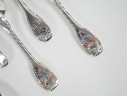 Set of six pieces of silver flatware, Coq...