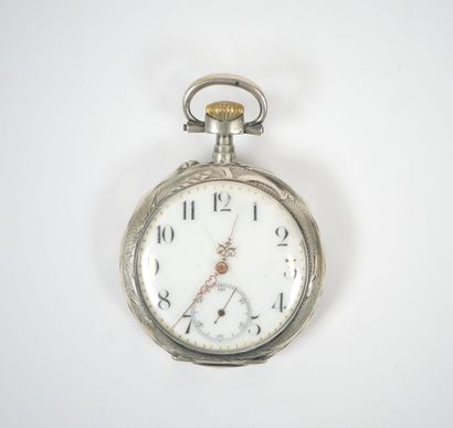 Silver pocket watch, mechanical movement...