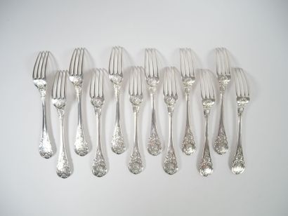 Set of 12 silver table forks, Vieillard hallmark,...