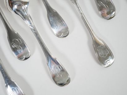 Set of six pieces of silver flatware, Coq...