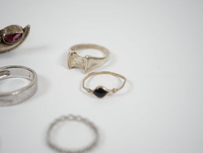 Set of 15 rings in sterling silver with heart,...