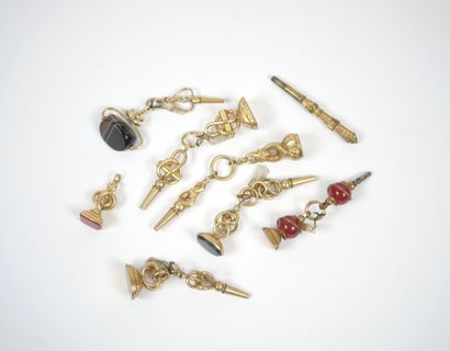 Set of seven gilt metal watch keys, some...