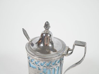 Silver mustard pot, Coq hallmark, openwork...