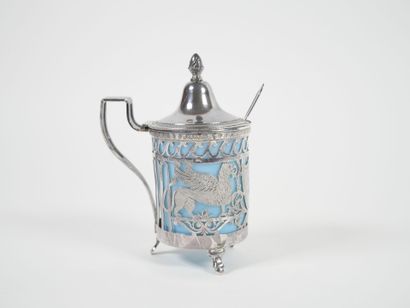 Silver mustard pot, Coq hallmark, openwork...