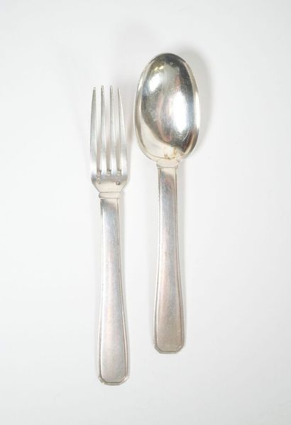 Silver baptismal flatware with geometric...