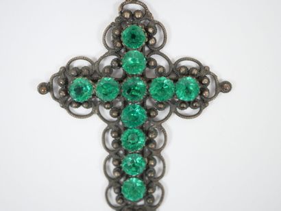 Openwork filigree metal cross-pendant set...