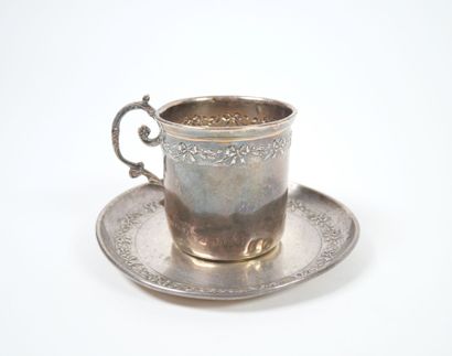 Silver cup and saucer, Minerve hallmark,...
