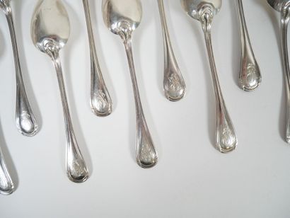 Set of 12 small silver spoons, Minerve hallmark,...