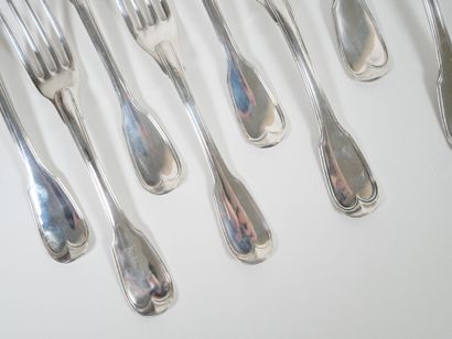 Set of six pieces of silver flatware, Coq...
