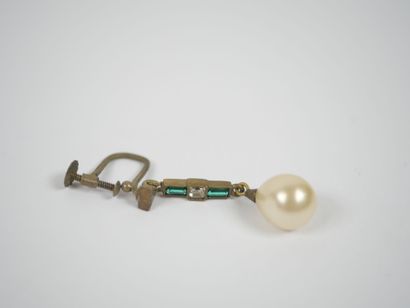 Pair of metal earrings adorned with green...