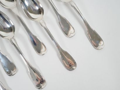 Set of six pieces of silver flatware, Coq...
