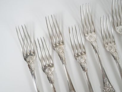 Set of 12 silver table forks, Vieillard hallmark,...