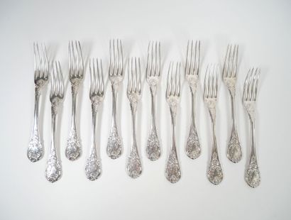 Set of 12 silver table forks, Vieillard hallmark,...