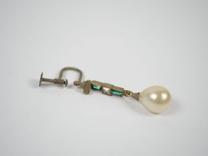 Pair of metal earrings adorned with green...
