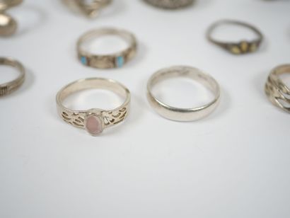 Set of 15 rings in sterling silver with heart,...