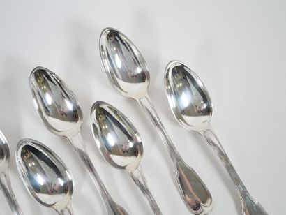 Set of six pieces of silver flatware, Coq...