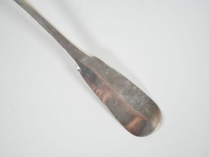 Silver ladle, uniplat model, reverse side...