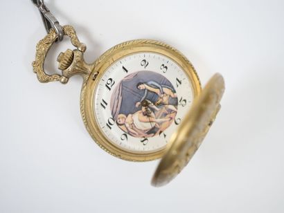 Gilt metal gousset watch with repoussé decoration...
