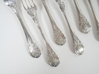 Set of 12 silver table forks, Vieillard hallmark,...