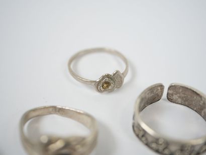 Set of 15 rings in sterling silver with heart,...