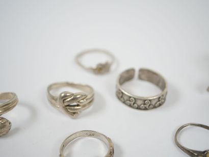 Set of 15 rings in sterling silver with heart,...