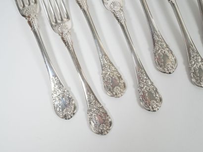 Set of 12 silver table forks, Vieillard hallmark,...