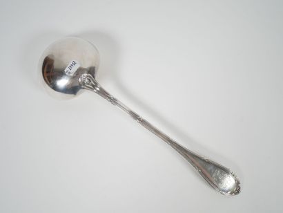 Silver ladle with ribboned rush decoration,...
