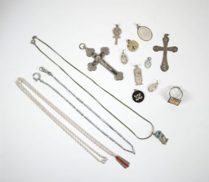 Lot of metal and silver costume jewelry including...