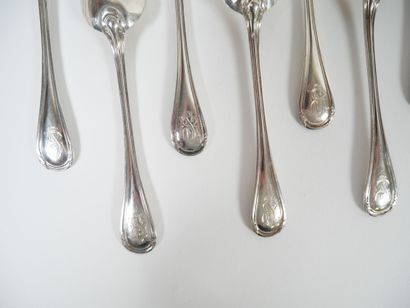 Set of 12 small silver spoons, Minerve hallmark,...