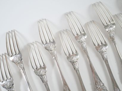 Set of 12 silver table forks, Vieillard hallmark,...