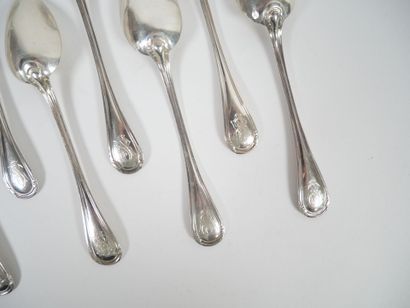 Set of 12 small silver spoons, Minerve hallmark,...