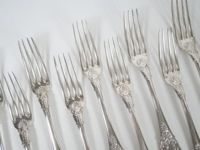 Set of 12 silver table forks, Vieillard hallmark,...