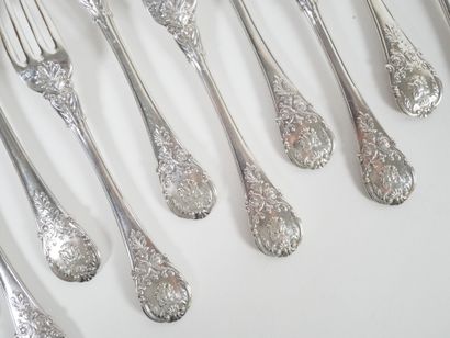 Set of 12 silver table forks, Vieillard hallmark,...