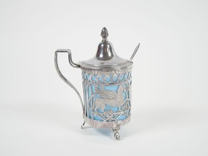 Silver mustard pot, Coq hallmark, openwork...