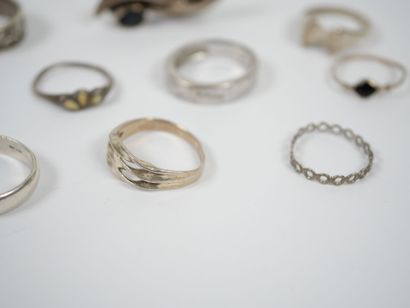 Set of 15 rings in sterling silver with heart,...