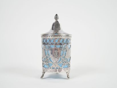 Silver mustard pot, Coq hallmark, openwork...