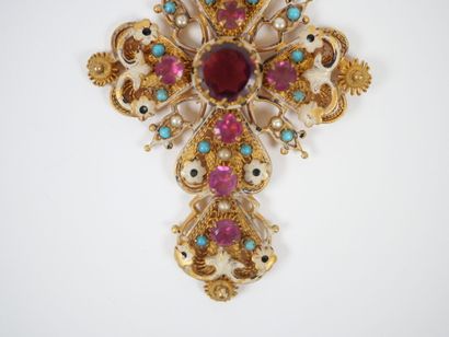 Important cross-pendant in openwork filigree...