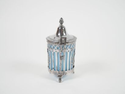 Silver mustard pot, Coq hallmark, openwork...